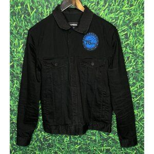 Philadelphia 76ers NBA Black Cotton Denim Jean Zipper Jacket Mens Medium Express